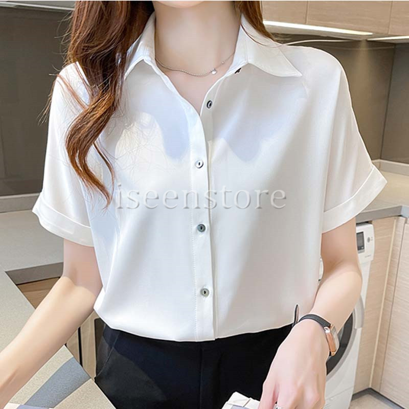 高質 女性シフォンブラウス シャツ 襟付き おしゃれ トップス 夏 Clothing