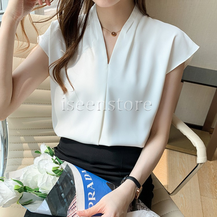 ブラウス 半袖シャツ レディース ブラウス オフィス 夏 トップス サテン タック Vネック ゆったり スリム フィット ファッション かわいい パフスリーブ トップス ブラウス 無地 フレンチスリーブ Vネック おしゃれ