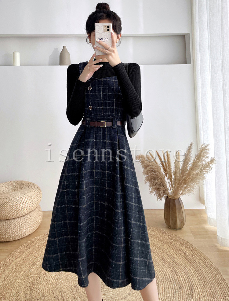 ジャンパースカート 秋冬 チェック サロペットスカート ファッション