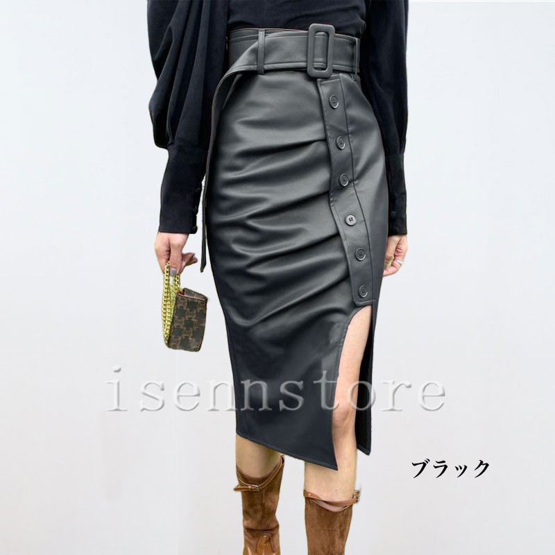 新品未使用タグ付★HERMES★ディアスキン★ベルト★本革レザー★スカート レザースカート秋 冬 革 スリット入り ミディアムスカート ベルト付き