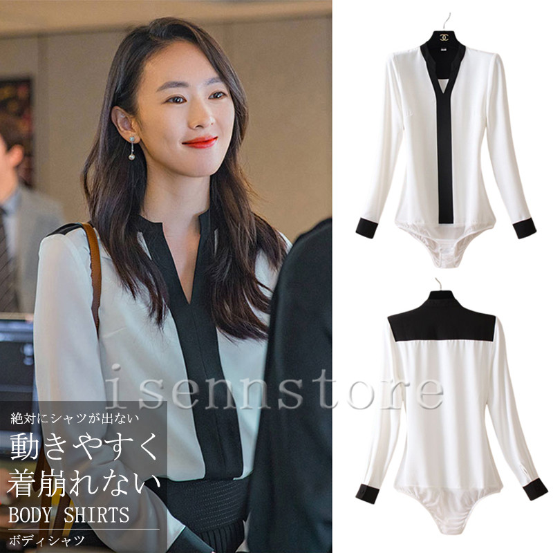 配色 シフォンブラウス ボディシャツ レディース トップス V