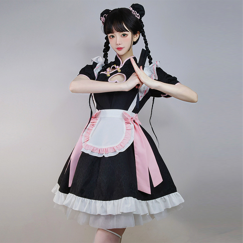 チャイナ メイド服 コスプレ チャイナドレス ワンピース ロリータ 半袖