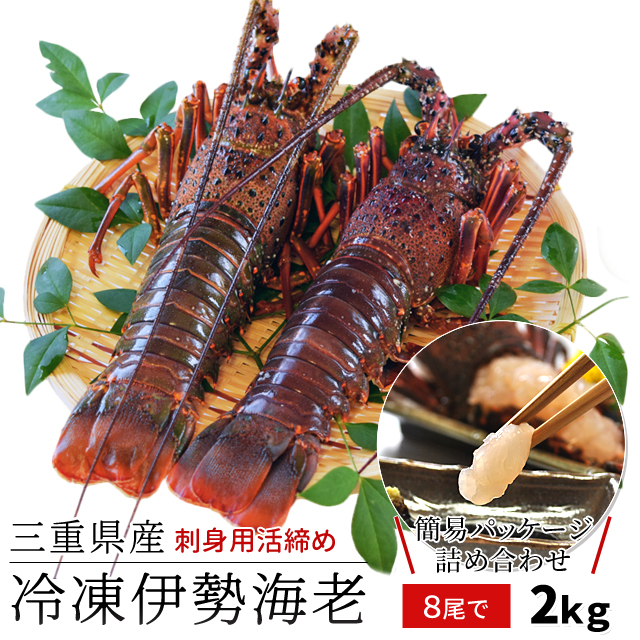 冷凍伊勢海老　2キロ  （8〜10匹） 三重県産 伊勢海老 詰合せ 5尾〜11尾 で約2kg 送料無料 刺身用