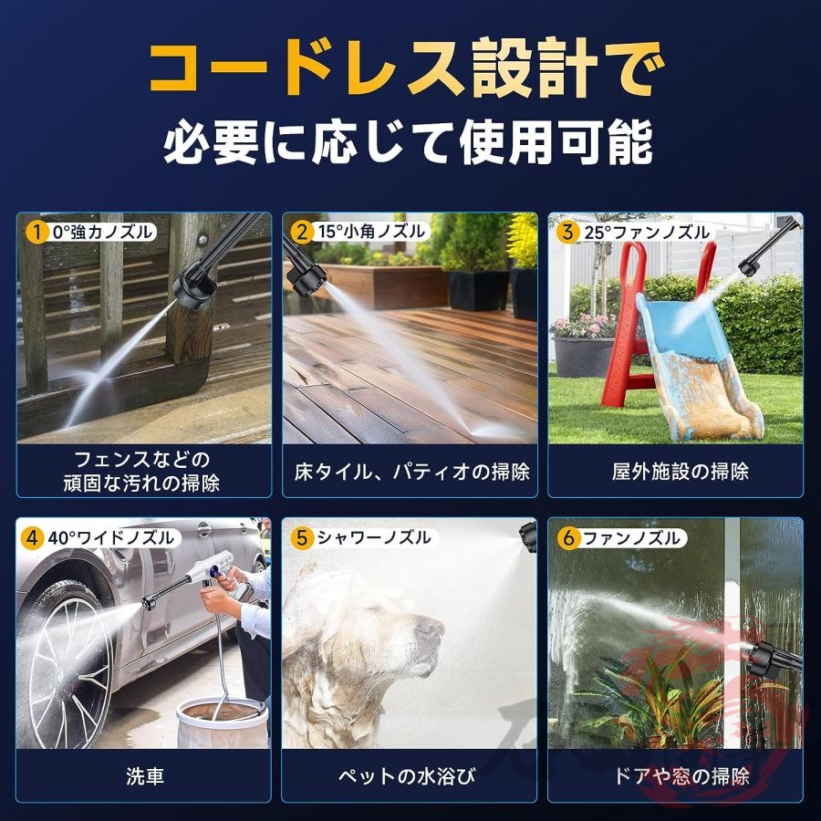 高圧洗浄機 コードレス 充電式 強力噴射 吐出圧力 3段階調整 10MPa