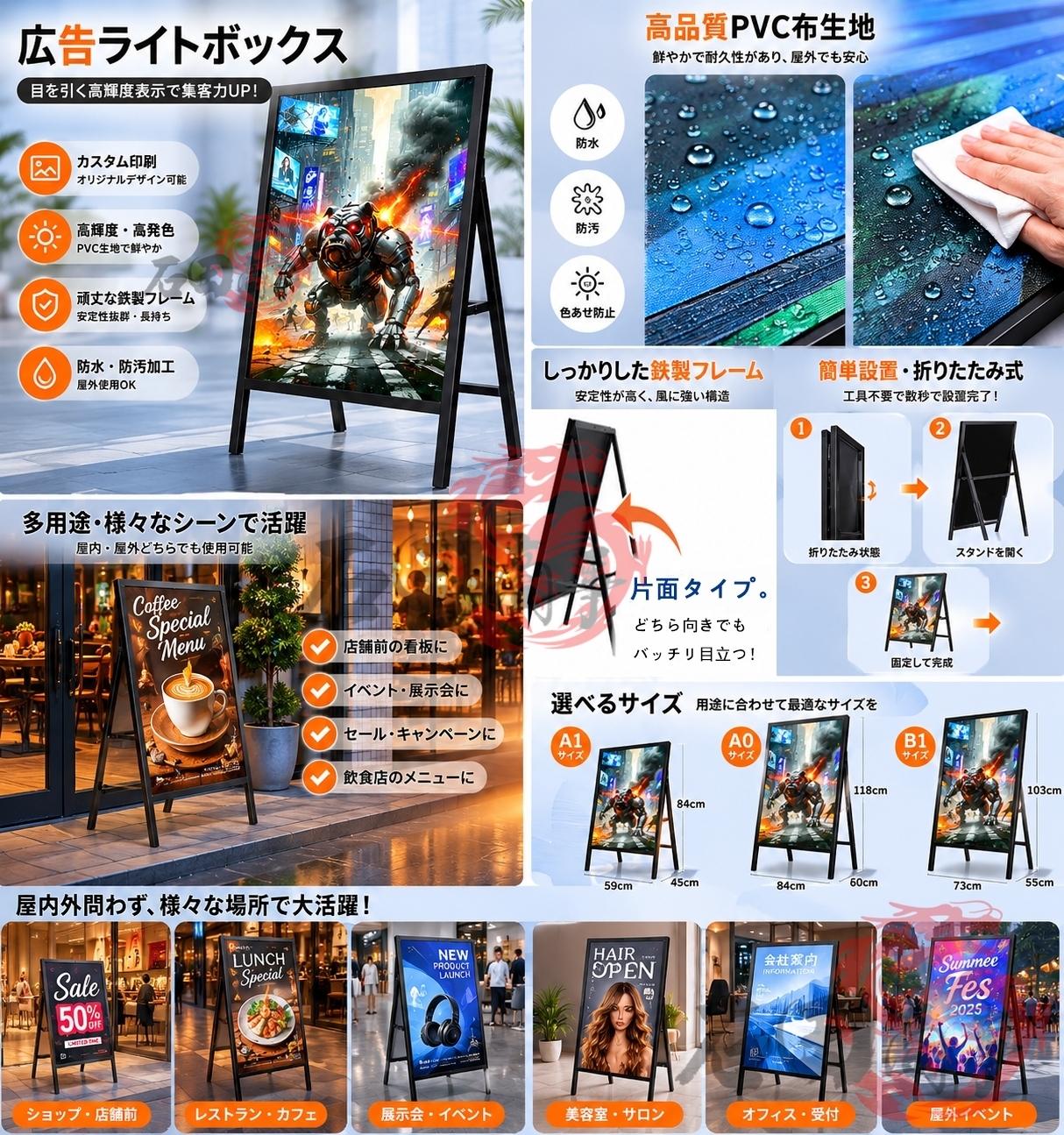 看板 広告用ライトボツクス a型看板 光る看板 スタンド型 LED 照明板