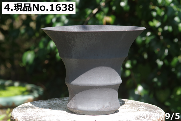 信楽焼 植木鉢 陶器  手びねり(ロクロ引き) 選べる 黒鉄釉(黒窯変) 波形(L) 6.5号 サナサービス【送料無料】の画像