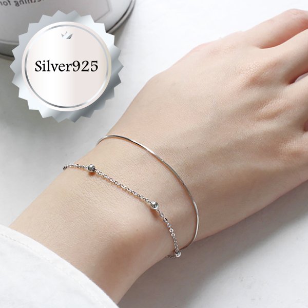 シルバー925 大きめ あずきダブルチェーンブレスレット アズキ