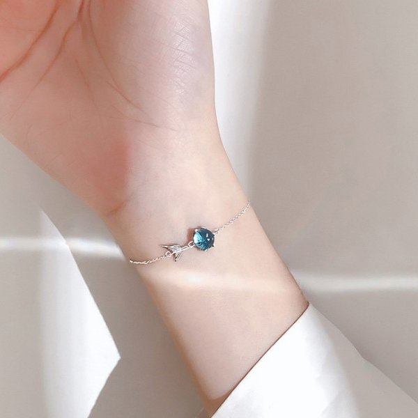 Silver925 ブレスレット シンプル 華奢 透明感 ワンポイント 