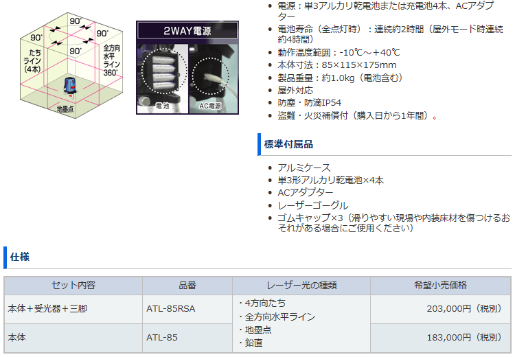 ムラテックKDS 高輝度レーザー墨出器 ATL-85 フルライン 本体のみ