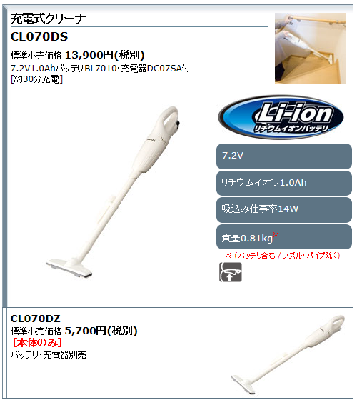 マキタ（makita） 充電式クリーナ 7.2V CL070DS カプセル式 (バッテリ1