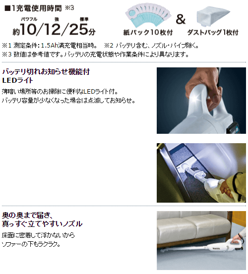 マキタ（makita） 充電式クリーナ 10.8V CL107FDZW 紙パック式 本体