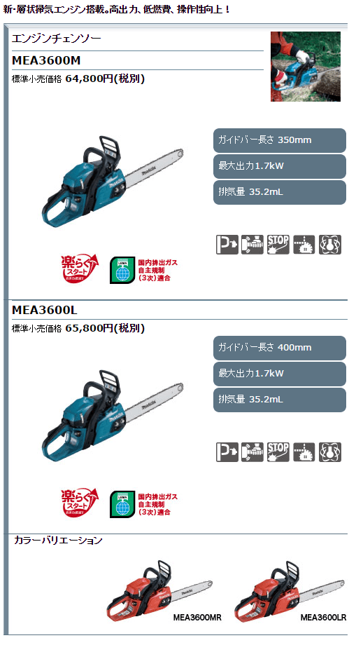 makita マキタ エンジンチェンソー MEA3600L 青 ガイドバー長さ400mm 