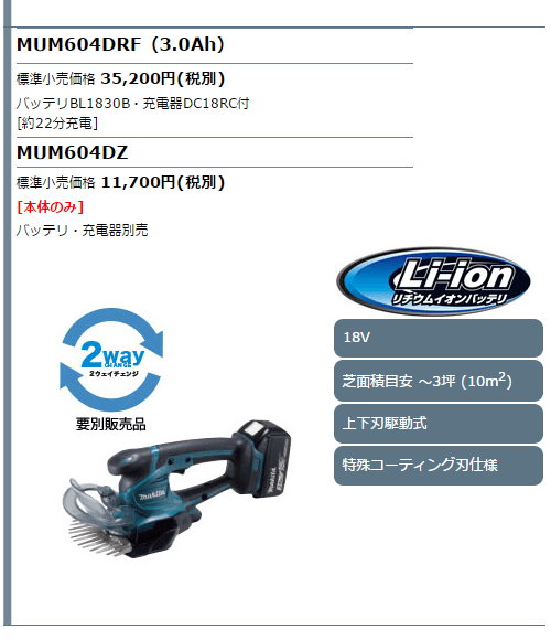 マキタ 18V 充電式芝生バリカン MUM604DZ 本体のみ(バッテリ・充電器