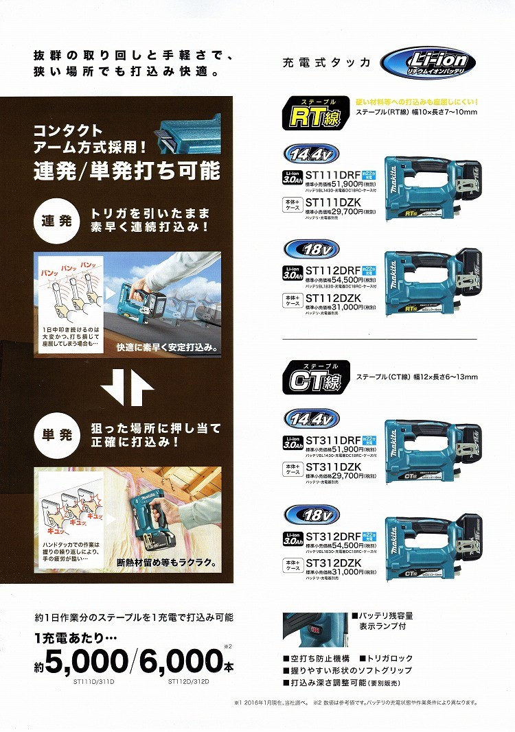 マキタ 充電式タッカ 14.4V 3.0Ah ST111DRF RT線 : st111drf : 石田