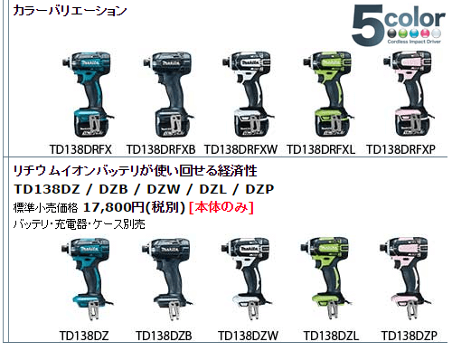 マキタ 充電式インパクトドライバ 14.4V TD138DZL 
