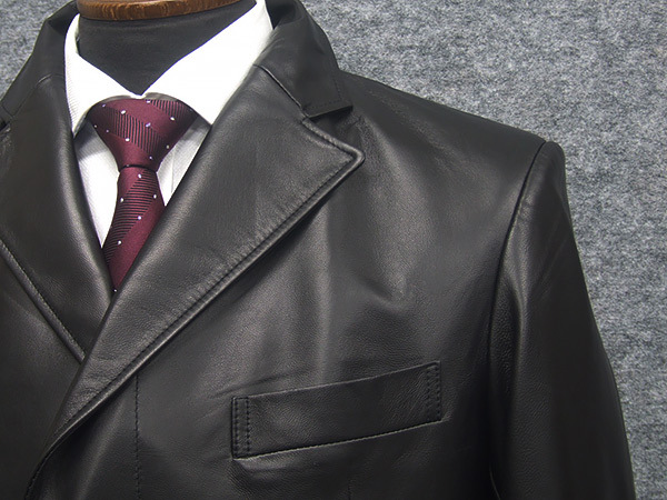 レザーコート ラム革 シングルチェスターコート 黒 比翼 [A体・AB体