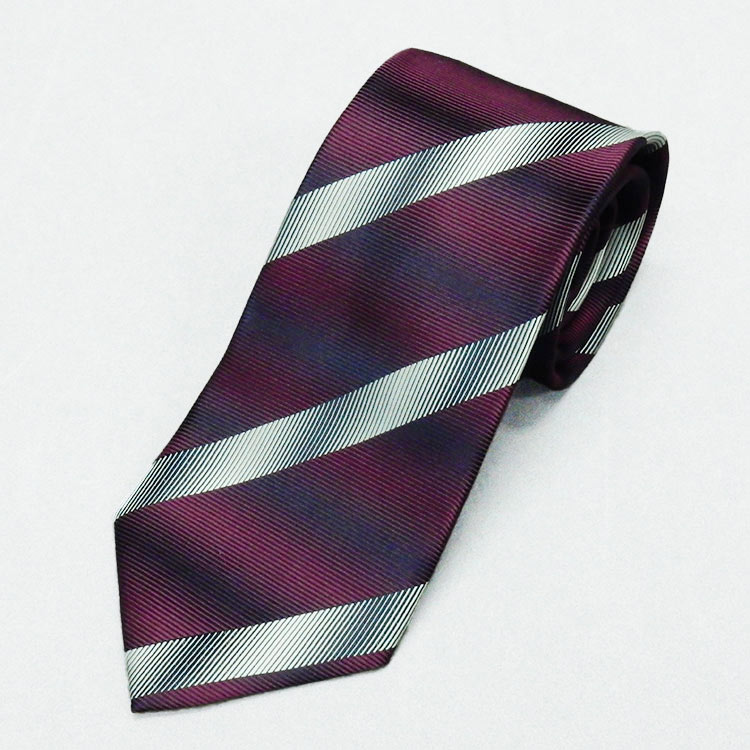 京都西陣織 ネクタイ シルク100％ 赤紫×シルバー/ぼかしストライプ