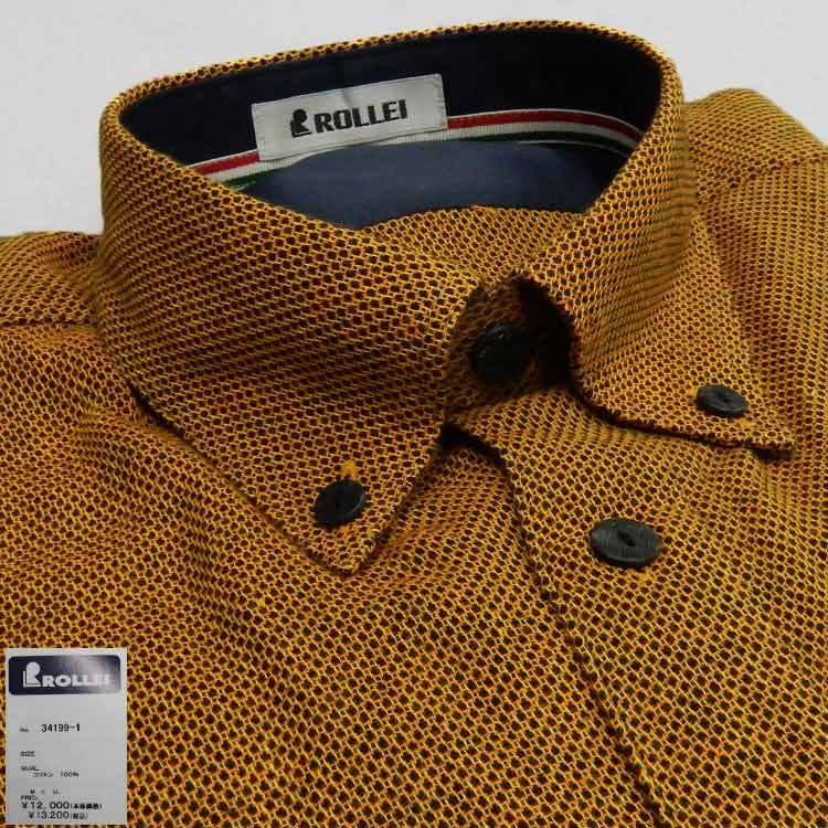 アダルトカジュアルシャツ [ROLLEI] 日本製 長袖 オレンジ×黄色×黒 網