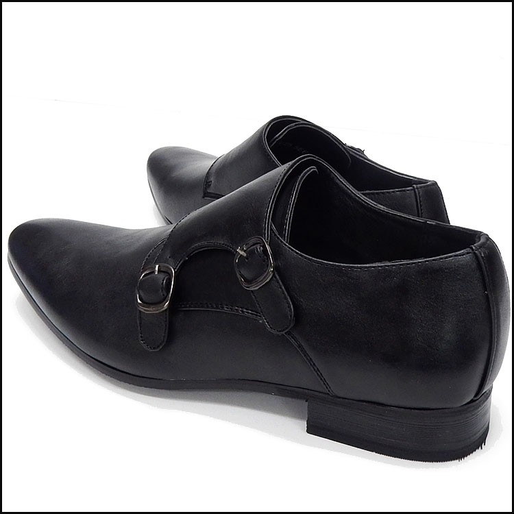 未使用 黒レザー ダブルモンクビジネスシューズ27.5cm本革 mens-sanei_55-5865