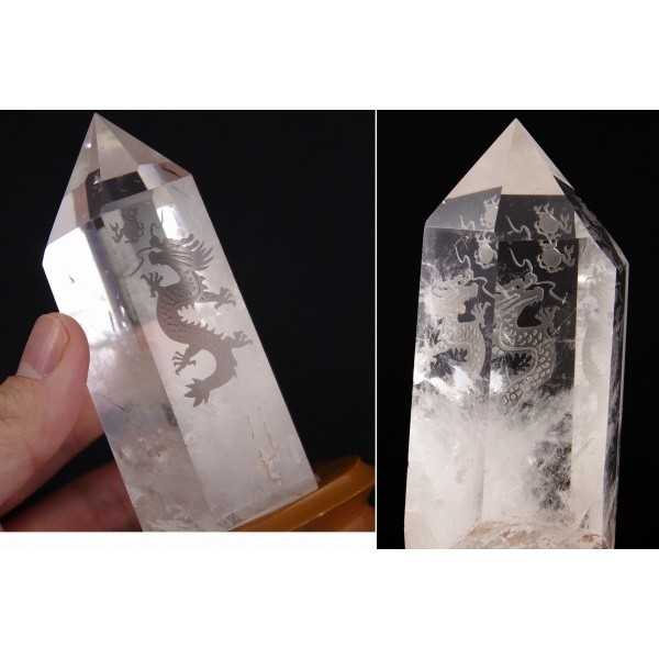 natural crystal Point .. dragon reverse side carving 