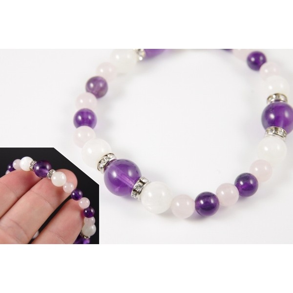 アメジスト・ムーンストーン・ローズクォーツ　デザインブレス