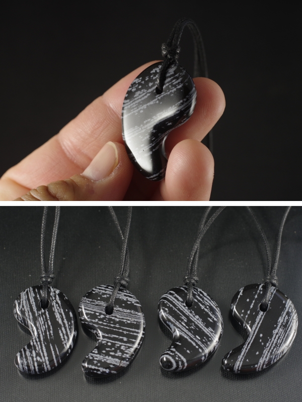天然石皮ひもペンダント　和田峠産縞黒曜石勾玉