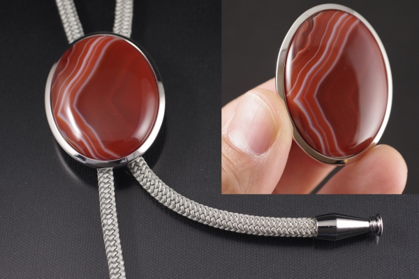 ループタイ・フレーム付き　縞瑪瑙（メノウ）