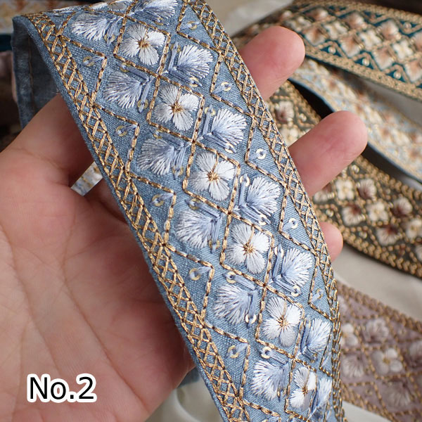 インド刺繍リボン 刺繍リボン レース インドリボン ブレード チロリアンテープ No.821 幅50...