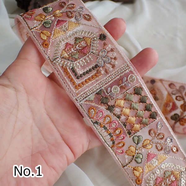 インド刺繍リボン 刺繍リボン レース インドリボン ブレード チロリアンテープ No.825 幅50...