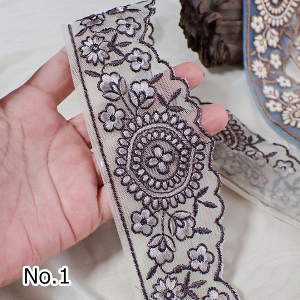 インド刺繍リボン 刺繍リボン レース サリーレース ブレード チロリアンテープ No.850 幅50...