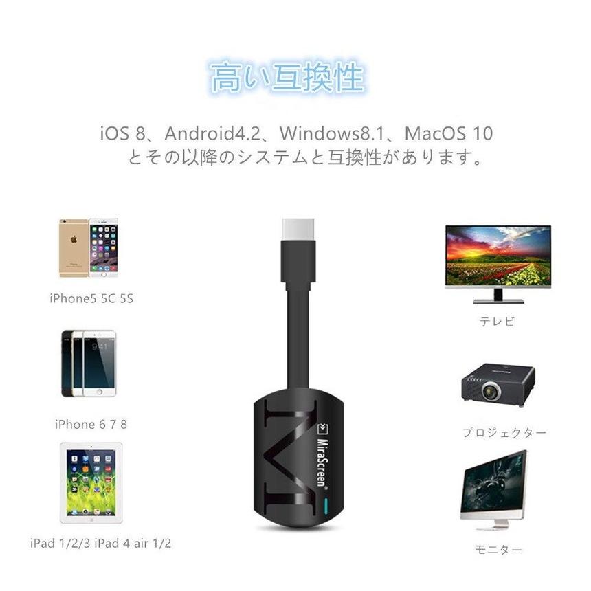 2個セット Mirascreen フルHD HDMI ワイヤレス ミラーキャスト スマートフォン タブレット ミラーリング WIFI iPhone Android windows Mac OSX MIRASDREEEN｜ishino7｜02