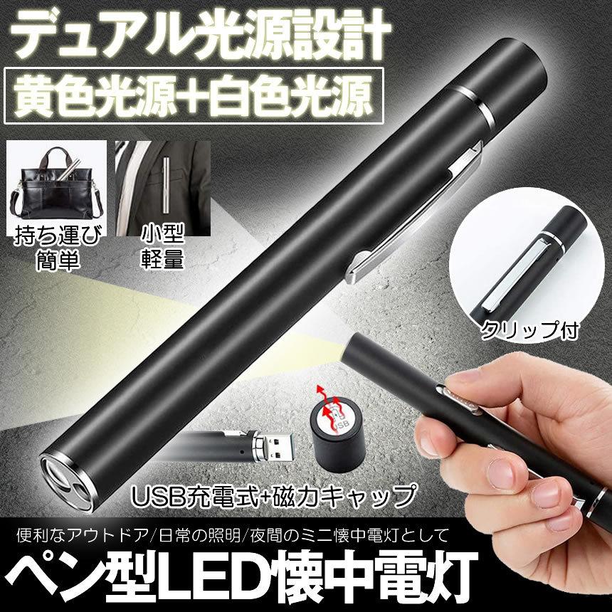 2個セット ペンライト led 懐中電灯 ミニ ダブル光源 小型 ペン型