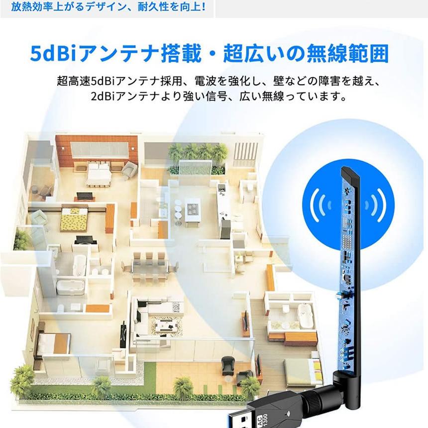 無線LAN子機 親機 Wifi Wi-Fi 1300Mbps USB3.0 アダプター 2.4G