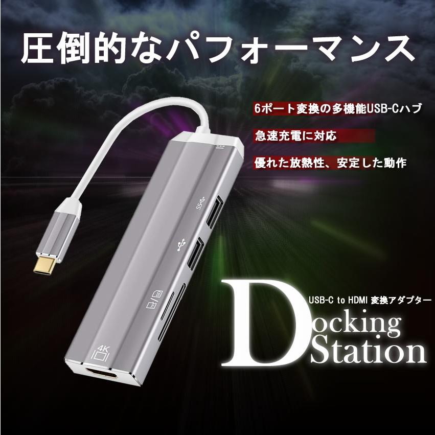 5個セット USB C ハブ USB Type C 変換 アダプタ HDMI  高速データ 転送 アルミニウム合金製 高解像度 4K USB3.0, USB2.0 SD MicroSD DOCK6IN1｜ishino7｜02