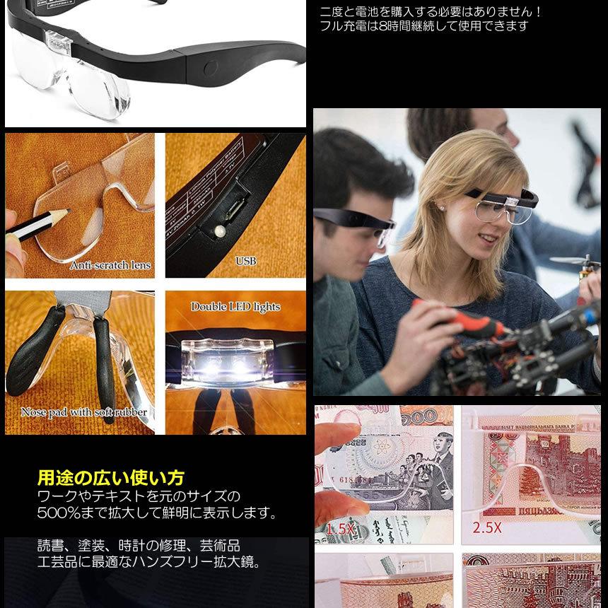 ルーペ LEDメガネ ヘッドルーペ レンズ 1.5倍 2.5倍 3.5倍 5倍 レンズ