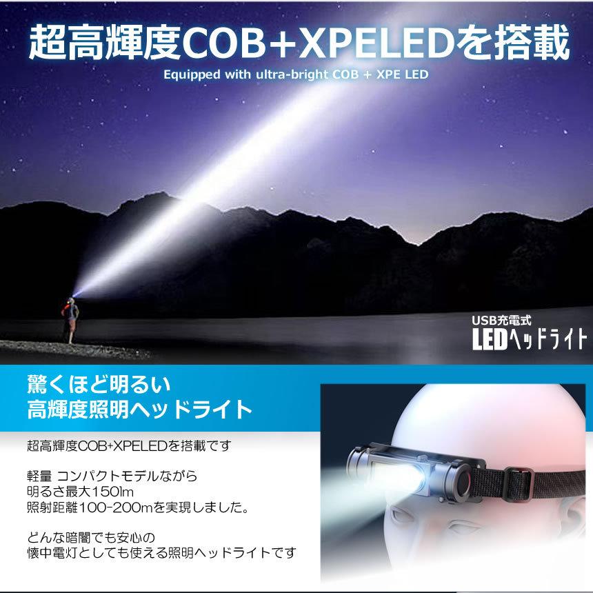 USB充電式 超小型 LEDヘッドライト 2個セット 爆光 高輝度 COB XPELED 作業灯 マグネット搭載 磁石 ランプ 軽量 耐久性 懐中電灯  登山 釣り 2HESAGY