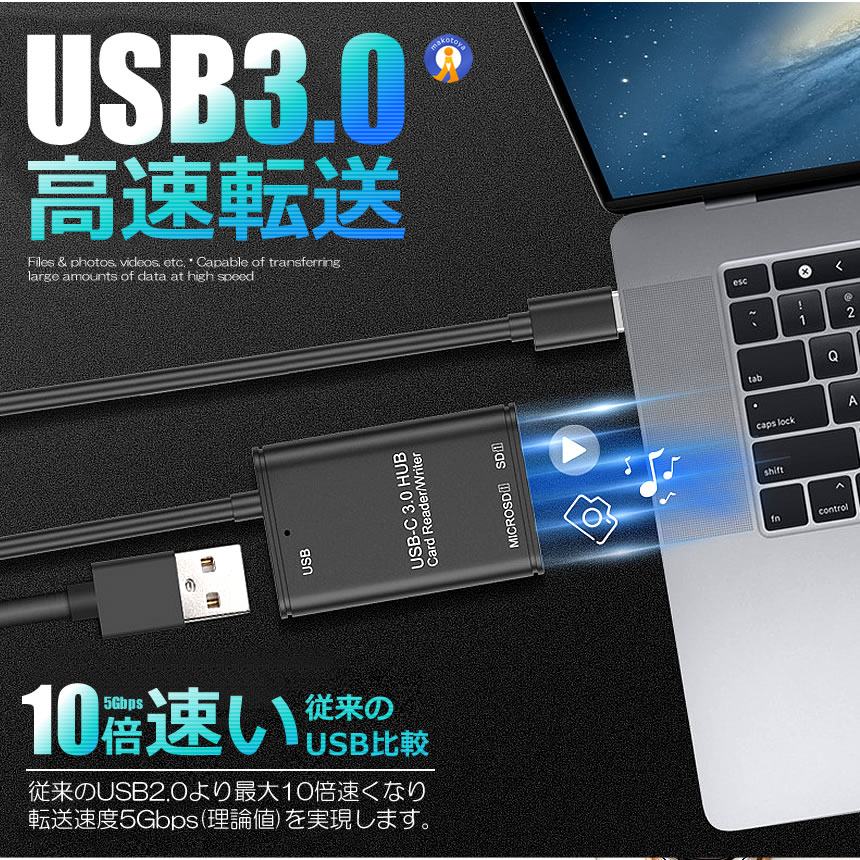 2個セットUSB Type C カードリーダー 3in1 USB3.0 メモリカードリーダー 高速データ転送 OTG機能付き Micro SD SDカードリーダー YC500｜ishino7｜03