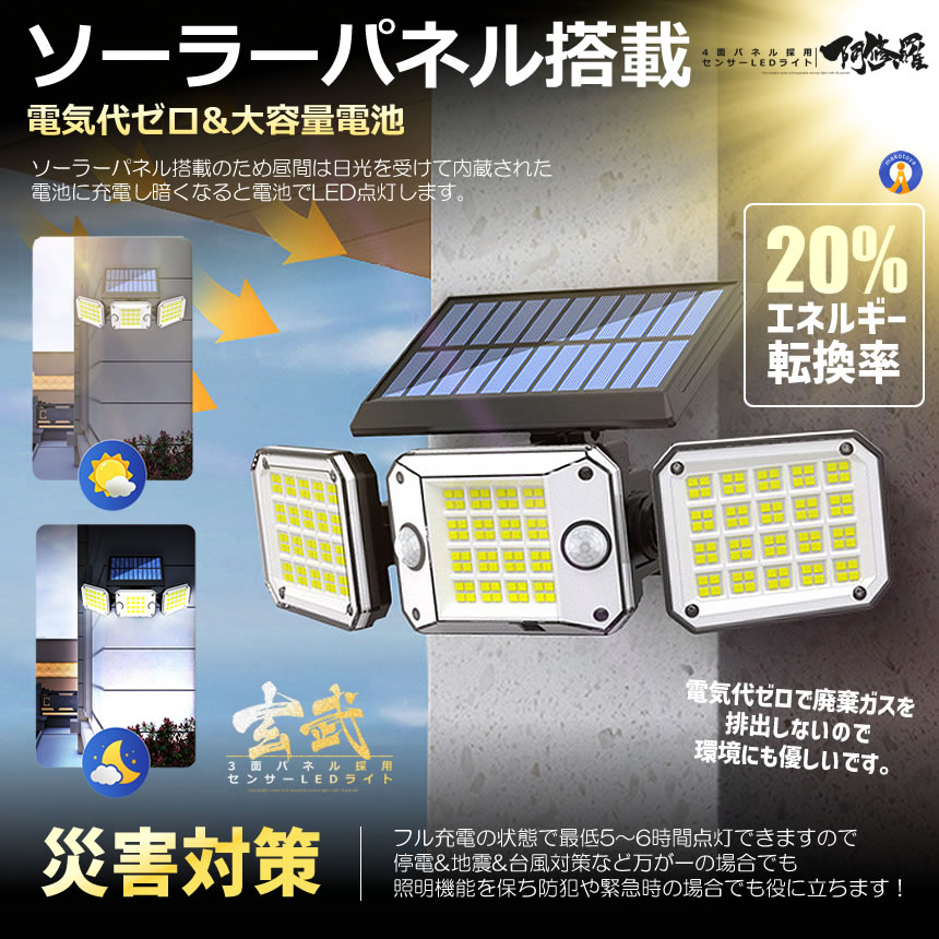 ソーラーライト 太陽光発電 屋外用照明ライト 防水 ソーラーパネル 常夜 玄関灯 ソーラーライト屋外 ソーラーLEDライト 分離型 太陽光充電