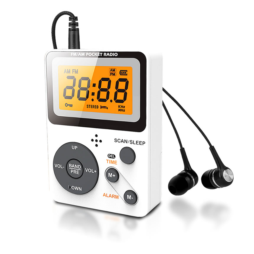 クリスタルラジオAM.FM ポータブル ワイドFM FM AM 対応 電池式 時計 目覚まし時計 ミニ