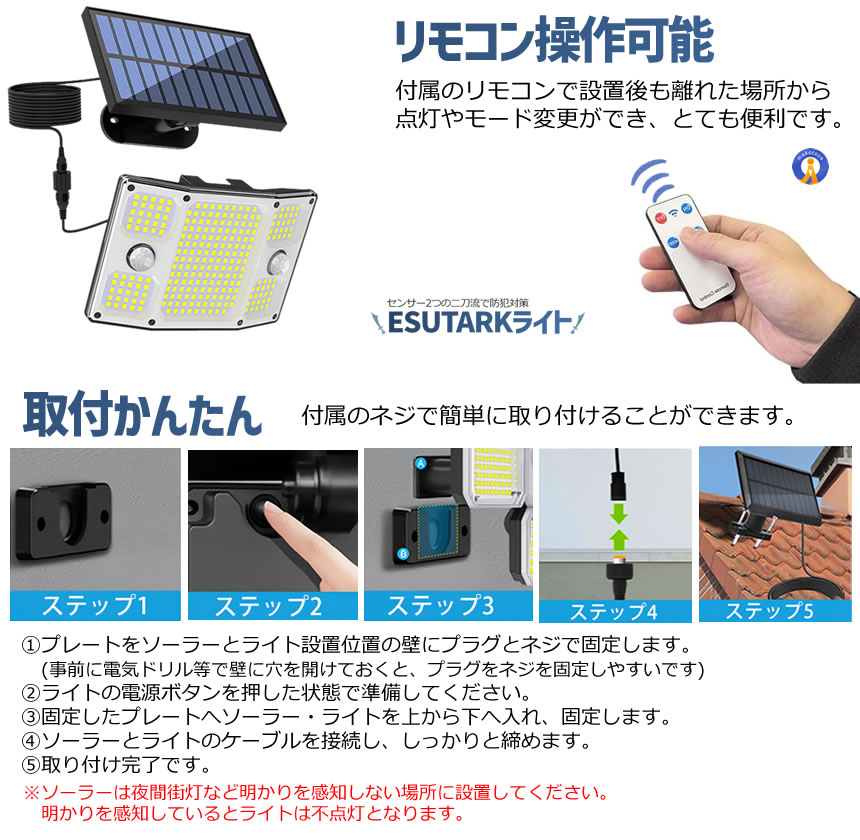 2個セット ソーラーライト 屋外 261LED センサーライト ソーラー 人感