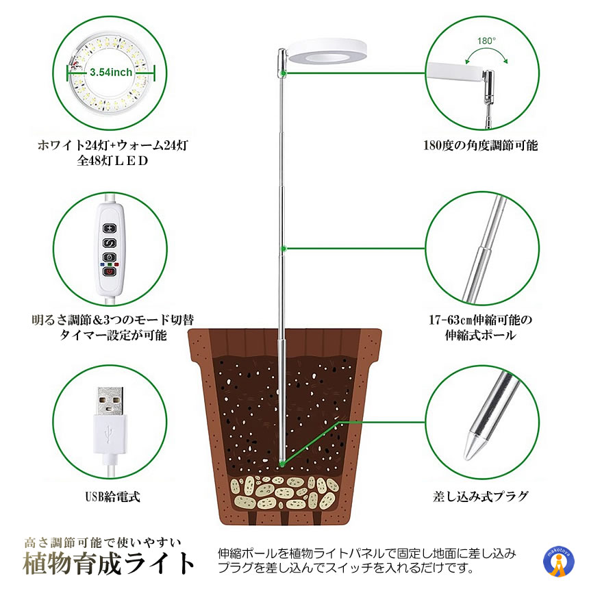 5個セット LED植物育成ライト 植物育成ライト 10段階調光 3種類点灯