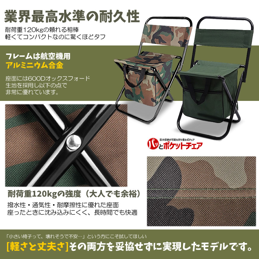 折りたたみ椅子 収納バッグ付き コンパクトチェア 軽量 660g
