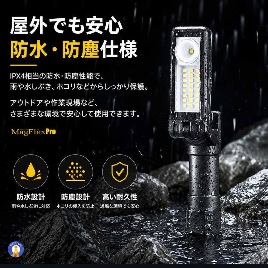 マグネット付き LED作業灯 充電式 COBライト ヘッドライト対応 Type-C