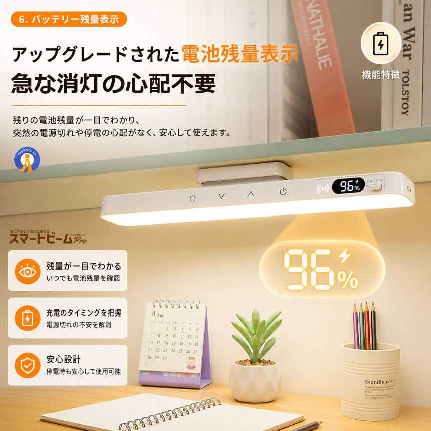 デスクライト LED ライト 充電式 マグネットライト リモコン付き 5段階