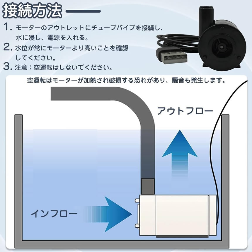 2個セット ウォーターポンプ USB 水中ポンプ 小型 1ｍ ミニ 庭 ガーデニング 噴水 ケーブル 電動 ポンプ WOPONPA｜ishino7｜04