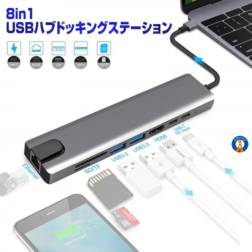 2個セット 8in1 USBハブ typeC USB ドッキングステーション LANポート HDMI SDカード microSD A1140C｜ishino7｜02