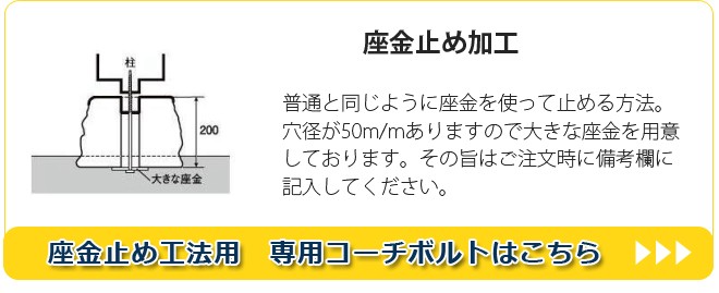 束石沓石コーチボルト座金工法