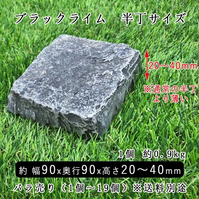 石灰岩ピンコロ ブラックライム（割肌+タンブル） 半丁サイズ 約