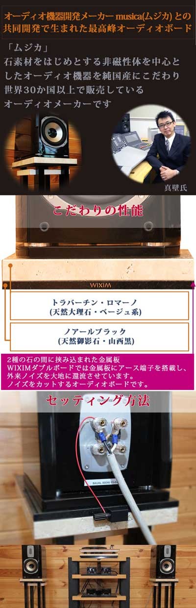 大理石オーディオボード トラバーチン×ノアールブラック ダブル