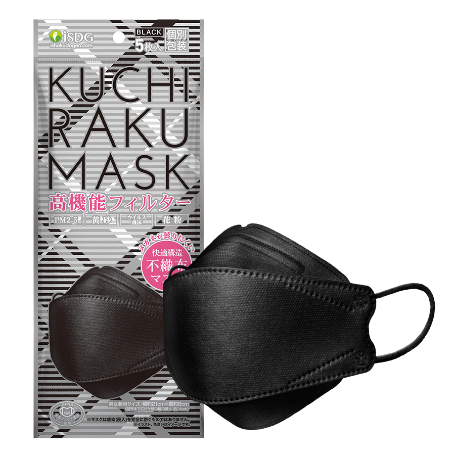 KUCHIRAKU MASK 5枚入 くちばし型マスク クチラクマスク クチバシマスク 不織布マスク マスク 個包装 ホワイト グレー ブラック ピンク ベージュ パープル｜ishokudogen-store｜03